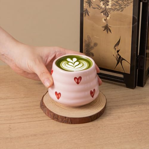 Ceramic Tea Cup Set, 5OZ Espresso Cups, Pink Love, Set of 4 - color: Pink Love