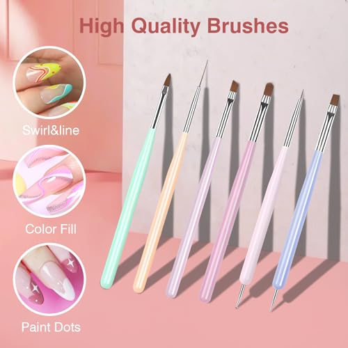 Nail Art Brushes, 6 Pcs Nail Brush Set with Liner Brush and Dotting Pens - color: 6PCS Nail Brush Set