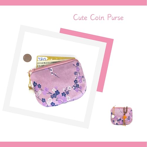 Handmade Women Coin Purse Brocade Rosary Bag Silk Jewelry Pouch Zipper Wallet - Aster - color: Aster