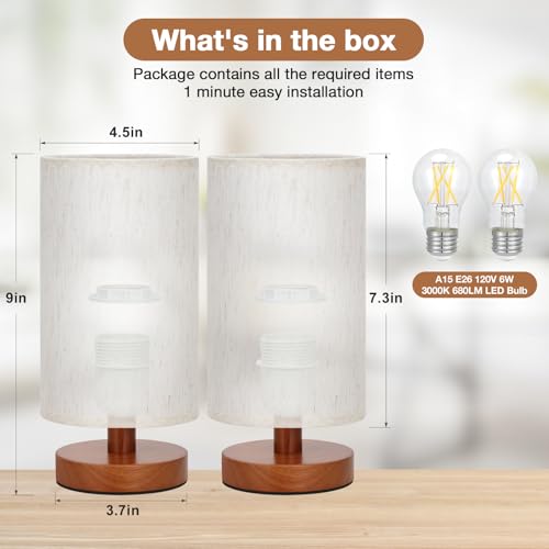 Desk Small Lamps Set of 2 (Cream Shade - Walnut Base, 9" Inline Control) - color: Cream Shade - Walnut Base set of 2