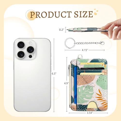 Kelvoris Credit Card Holder Small Wallet Women, Slim RFID, Abstract Leaves - color: Leaf