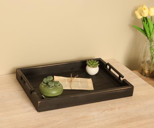3Pc Rustic Black Vintage Nested Wood Serving Trays, Decorative - color: Rustic Black, size: 3Pc