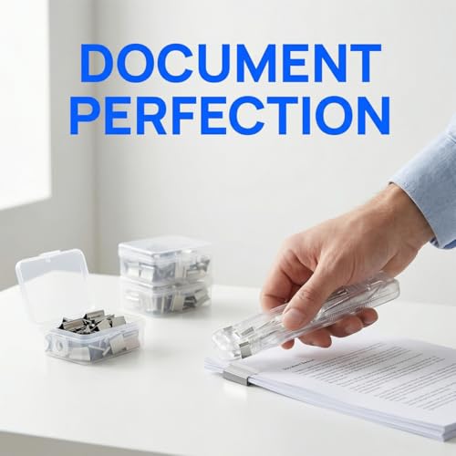 Lurrose Refillable Stapler Set 2 Portable Office Staplers with 200 Reusable Paper Clips Desk Stapler Tool for Document Binding Reports Assignments School Supplies