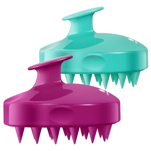 HEETA 2-Pack Large Scalp Massager Scrubber Shampoo Brush for Hair Growth - color: Green & Purple