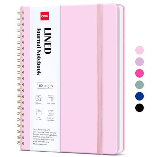 deli Pink Lined Spiral Journal Notebook, 160 Pages, A5 (5.5"x8") Hardcover Writing Notebook, College Ruled Spiral Bound Journal for Women & Men - Perfect for Work, School, Office & Note Taking - color: Pink