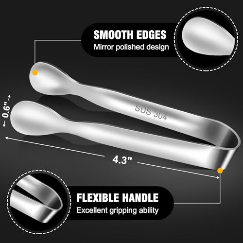 Eddeas Mini Tongs For Serving Food，Set fo 12 Small Tongs For Appetizers，Small Stainless Steel Metal Cooking Tong，for Tea Party Coffee Bar, 4 inch Sugar Tong - Silver - color: Silver 12Pcs, size: 4.3 inch