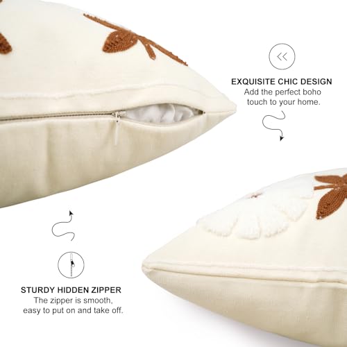 Merrycolor Boho Decorative Throw Pillow Covers 18x18 Embroidered Brown Flower Pillow Covers Textured Square Cushion Case Farmhouse Pillow Covers for Couch Bed,1PC, Beige - color: Style R, size: 18" x 18" (Pack of 1)