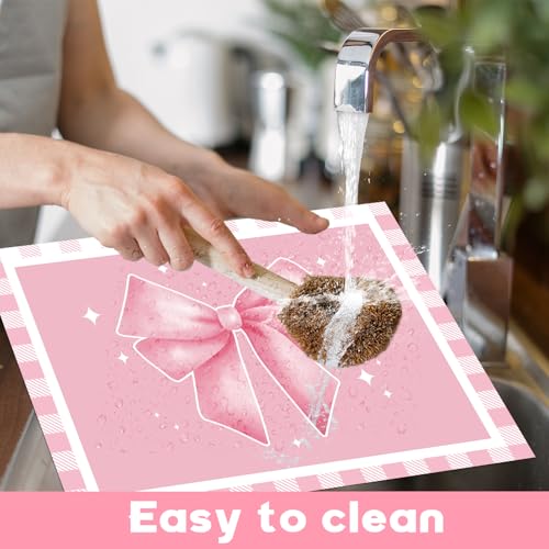 Pink Bow Placemats Set of 6 Cute Coquette Plastic Table Mat 17×13×0.04in - style: Pink Bow