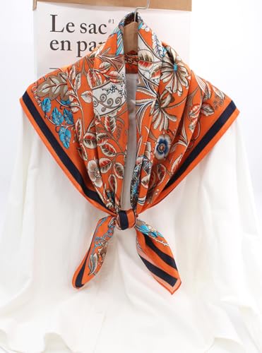 ANDANTINO 100% Mulberry Silk Scarf -Women 35" Square Hair Wraps-Gift Packed - color: Floral-orange