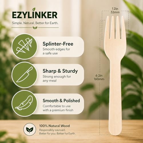 150 Wooden Forks SPECIAL EDITION, Alternative to Plastic and Bamboo Fork - 100% Compostable Fork, Eco Friendly, and Biodegradable Wooden Forks Disposable for Lounge Party Wedding, BBQ - size: 150Pcs Forks