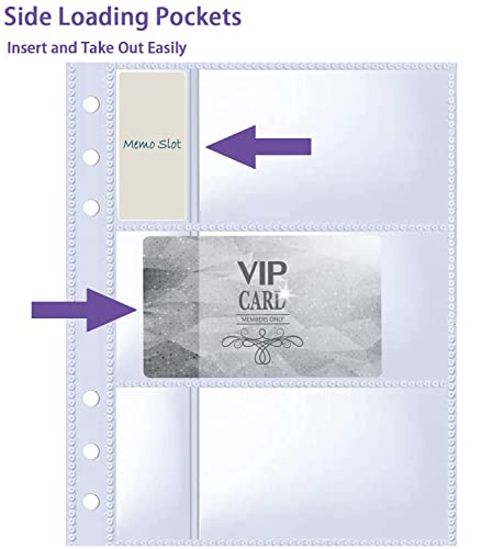 A5 Binder 6 Ring Business Card Sleeves with Memo Slot, 40 Pack 240 Pockets Ultra-Clear K-pop Photocard Sleeves, Double Sided 3 Pocket Page Protector for Business Card, Credit Card and K-pop Photocard - color: A5 3 Pocket Sleeves