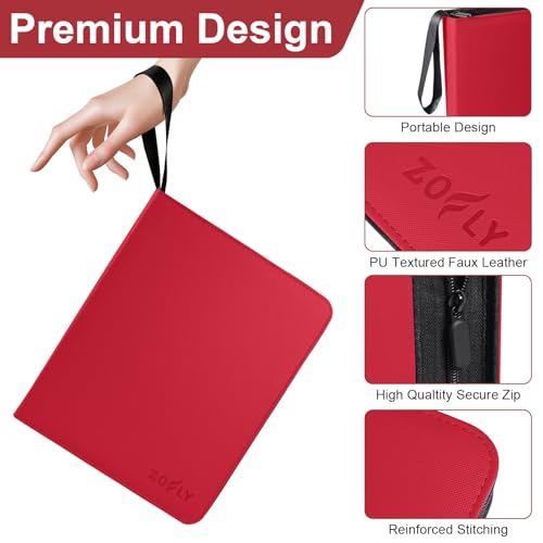 50 Pack 9 Pocket Card Binder, 3 Ring Premium Zip Trading Card Binder, 900 Large Capacity Top Loading Card Storage Album, PU Card Collection Binder for TCG, MTG, Baseball Hockey Sport Cards, Red - color: Red