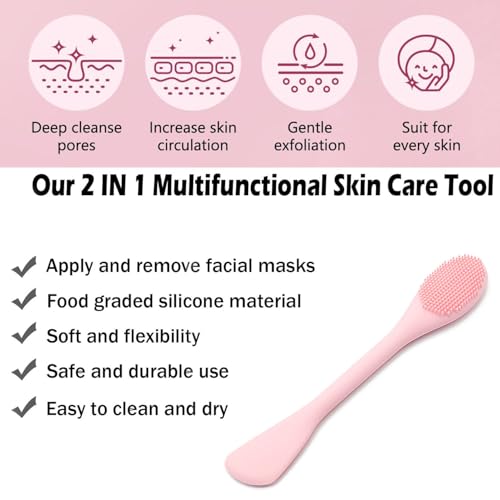 2 PCS Facial Cleansing Brush,2 in 1 Silicone Face Mask Brush for Exfoliating,Massaging,Remove Blackheads,Deep Pore Cleansing,DIY Mask
