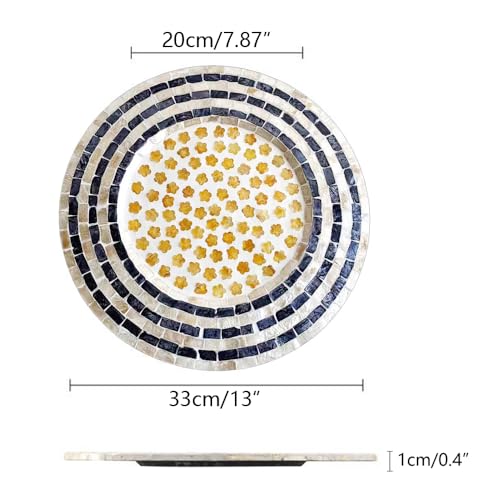 i-lan Set of 2 Mother of Pearl Charger Plates, 13 Inch Dark Blue Capiz Shell Inlay Wood Decorative Placemats for Dining Table, Modern & Rustic Table Setting for Party, Wedding and Home Decor - style: Style 7