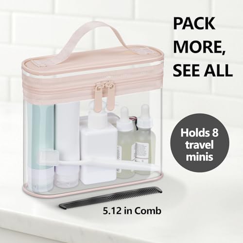 PACKISM Clear Makeup Bag for Travel - TSA Approved Toiletry Bag, 2 Pink - color: Bright Pink, size: Mixed Size Series (1 Medium + 1 Large)