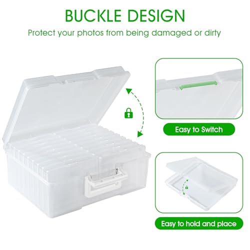 Photo Storage Box 5 x 7 Inches, 18 Inner Extra Large Photo Boxes with Dividers, Clear Acid-Free Photo Storage Container with Handle, Photo Organizer Craft Keeper for Photo, Craft, Seend, Stamp - color: Clear
