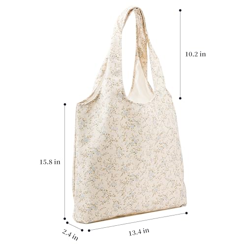 REDSINDA Canvas Tote Bag, Large Capacity Shoulder Bag with Inner Pockets, Foldable Shopping Bag - color: Blue Floral