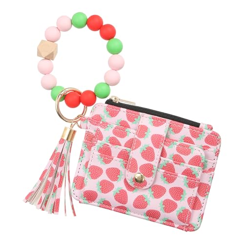 Small Credit Card Wallet PU Leather Card Holder Strawberry Print - color: Strawberry Print