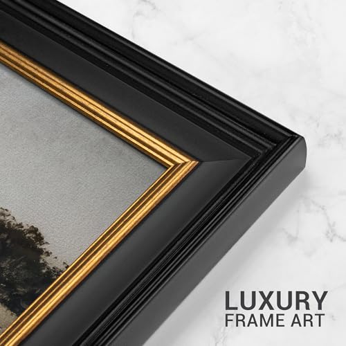 MUDECOR Premium Framed Wall Art Tranquil Countryside with Wildflowers and Distant Trees Illustrations Impressionism Colorful for Living Room, Bedroom, Office - 26"x36" Black - color: A07-2308-b38, size: 36"L x 26"W, style: Black Frame