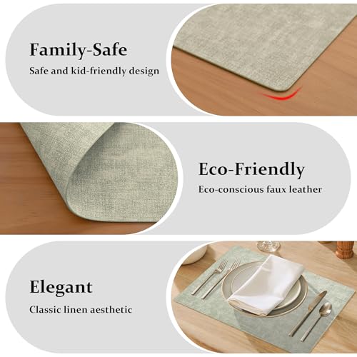 FROMHEART Faux Leather PU Placemats Set of 4 (Light Green,11.8" x 17") - color: Light Green, size: Set of 4