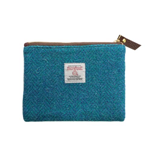 Harris Tweed Handmade Wool Zip Pouch with YKK Zipper Organizer Bag - color: Blue, size: Large