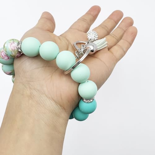 Unpafcxddyig Silicone Bead Keychain Bracelet Wristlet Key Ring - color: Rainbow Lake Blue