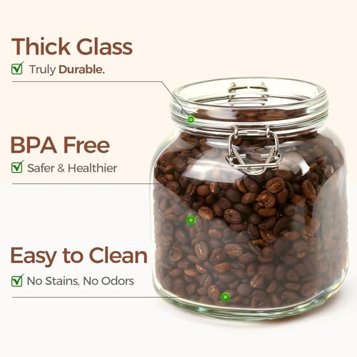 ComSaf Square Glass Pantry Jars with Airtight Lids 34 oz 3 Pack Coffee - size: 34 fl oz x 3