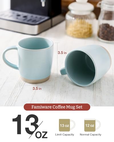 famiware Coffee Mugs Set of 4, Milkyway 13 oz Ceramic Cup Set with Handle - color: Milkyway-Light Blue, size: 4 Count (Pack of 1)