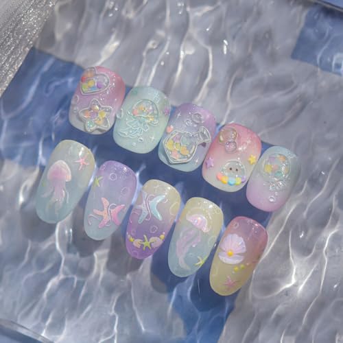 5D Embossed Under The Sea Stickers for Nail Art Jelly Fish Self-Adhesive Nail Art Decals for Women Nail Supplies Art Design Stickers (to5038) - style: to5038
