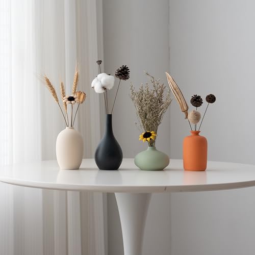 Vase Set of 4 with Dried Flower for Shelf Home Decor Matte Ceramic - size: Vase Set 4 - with Dried Flower