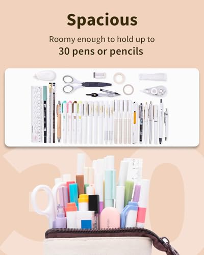 Sooez Standing Pencil Case, Cute Stand up Pencil Pouch, Telescopic Pen Bag - color: Brown Coffee
