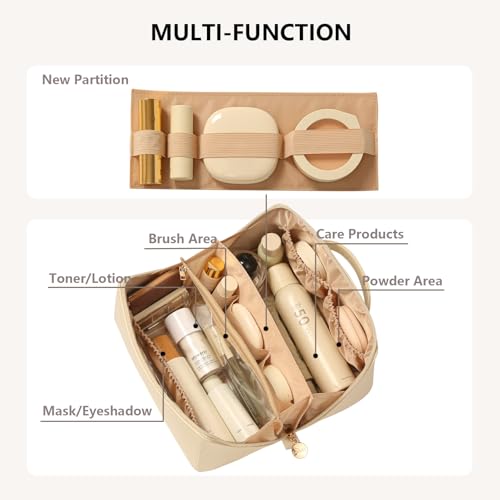 Omeily Travel Makeup & Toiletry Bag for Women Cosmetic Bag Makeup Organizer - color: C-Beige