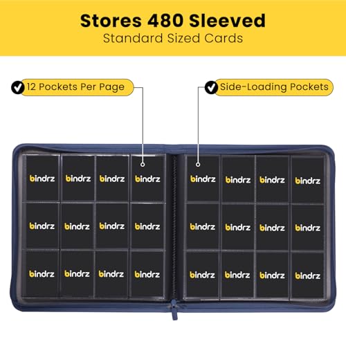 bindrz 12 Pocket Zipper Binder for 480 Sleeved Trading Cards (Blue) - color: Blue