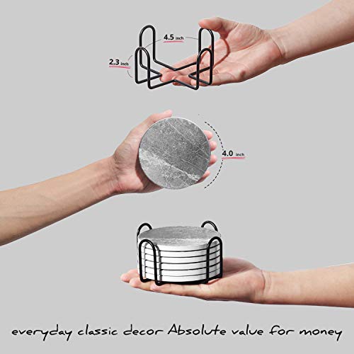 LIFVER Coasters for Drinks Absorbent, Living Room Decor, Ceramic Coasters Set of 6 with Cork Base, Protect Wooden Table or Furniture from Scratched, Drink Coasters with Holder - Grey - color: Cement Marble, size: 6 Pack