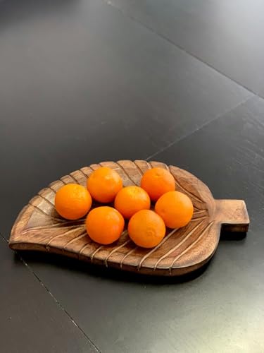 Decorative Tray Wooden Leaf Design Serving Tray Platter Breakfast Table Natural Finish Tray Kitchen Décor 12 X 8 x 1