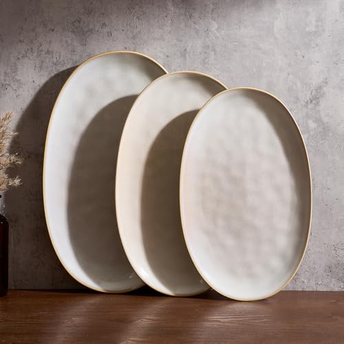 famiware Serving Platters Set of 3 Sizes - Oval, Cappuccino White - color: Cappuccino White