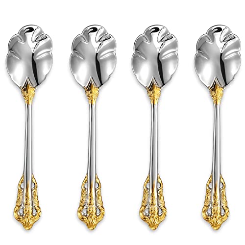 KEAWELL Premium Luxury 4-Piece 6-Inch Tea Spoon Set (Gold Accent) - color: Gold Accent