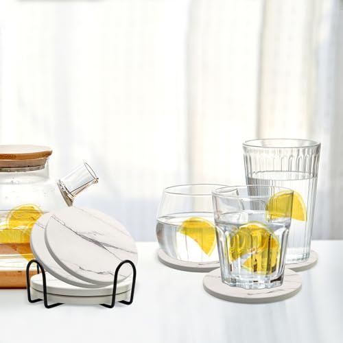 Absorbent Ceramic Drink Coasters Set of 4 Round 4 Inch - style: 4 coasters Style A