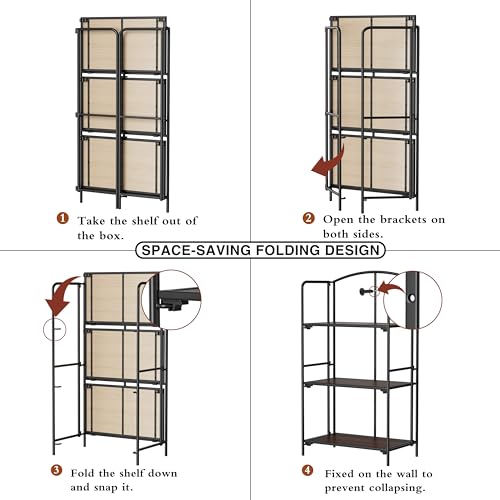 Crofy 3-Tier Foldable Bookshelf, Black Frame & Walnut Shelves - color: Black Frame & Walnut Shelf, size: 3 Tier