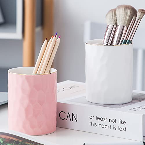 Ceramic Pen Holder Stand Cup Pencil Holder Organizer Makeup Brush Holders for Home Office Desk (Pink) - color: Pink
