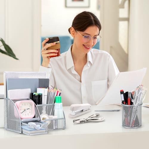 13-in-1 Office Desk Organizer Set for Back to School Supplies Accessories - color: Silver