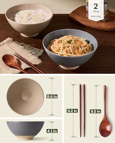 Milkyway 54 oz Large Ramen Bowls Set of 2, Cinnamon Brown & Dark Gray - color: Cinnamon Brown & Dark Gray