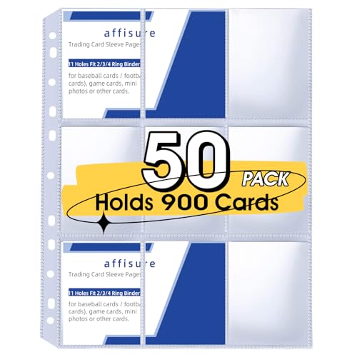 9 Pocket Card Sleeves, Holds 900 Cards, Trading Card Binder Sleeves, - size: 50 Pack