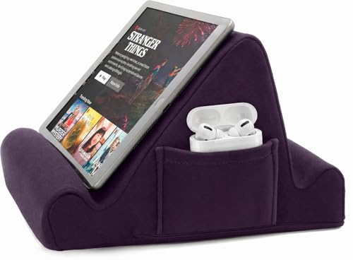 Brookstone Tablet Lap Cushion - Tablet/Phone/Ebook Holder for Bed, Flights, and Travel, Memory Foam Lap Desk for Reading and Hands Free Viewing, Compatible iPad and Kindle Accessories, Purple - color: Purple