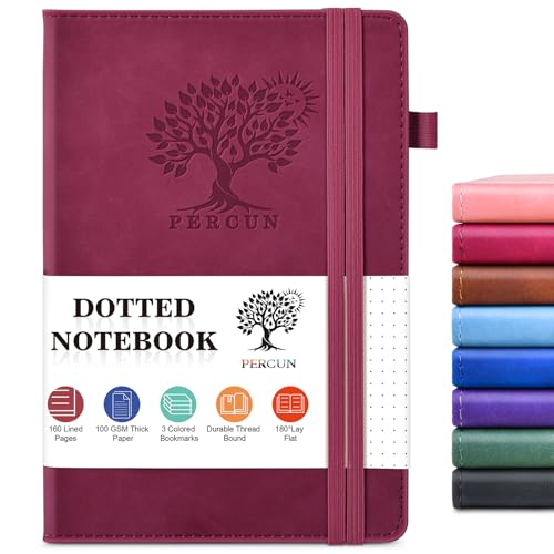Dotted Journal 5.9"×8.5", 160 Pages Dot Grid Notebook, Bullet Journaling - color: Wine red, size: Dotted Page