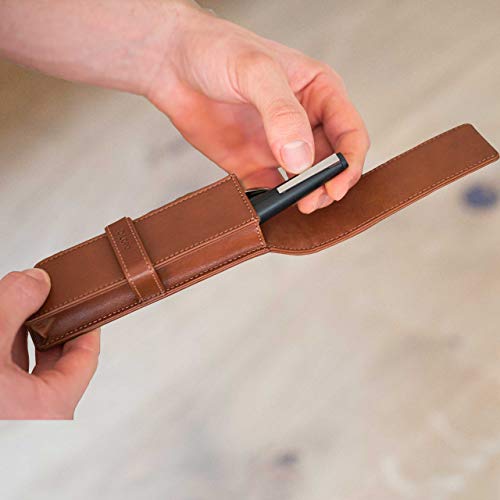 DiLoro Leather Double Pen Case Pencil Pouch Holder for Two Fountain Pens Ballpoint Rollerball and Pencils (Bugatti Tan) - color: Bugatti Tan