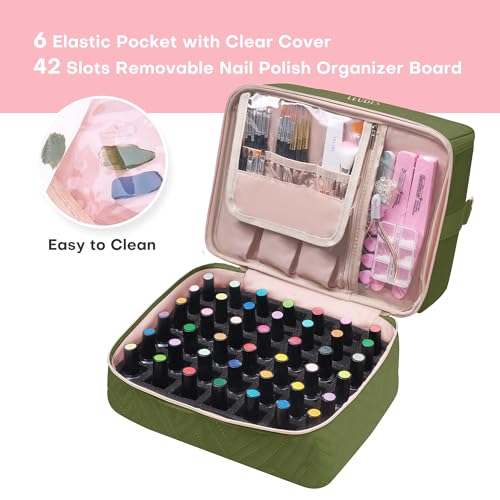 Leudes Nail Bag Polish Organizer Case Holds 42 Bottles & Gel Lamp - color: Army Green