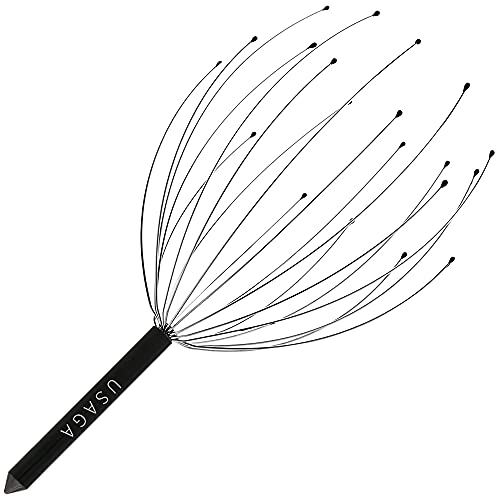 USAGA Head Massager Scalp Massager 20 Fingers Head Scratcher (Black&Black) - color: Black