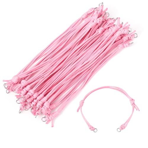 20Pcs Pearl Pink Adjustable Braided Cord Colorful Waxed Thread Half Finished Bracelet with Jump Rings for Wrist DIY Women Jewelry Making Friendship Fashion Bangle Accessory - color: Pearl Pink