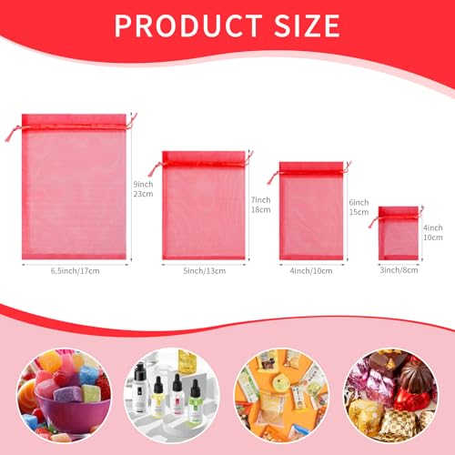 50PCS Red Organza Bags 3x4, Small Gift Bags for Women Jewelry Makeup Candy Soap Goodie, Cute Mesh Drawstring Pouches Mini Gift Wrap Bag for Wedding Birthday Party Favors Halloween Wrapping - color: Red
